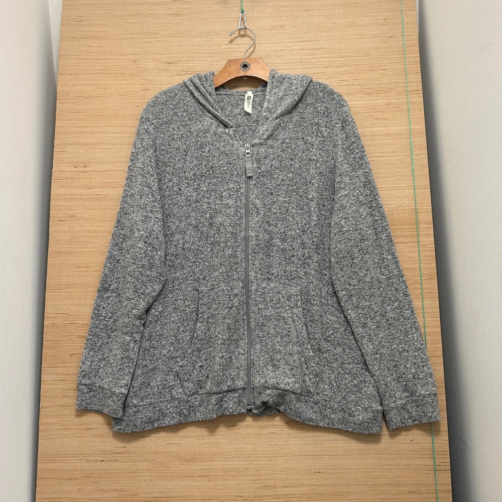 La Cera Womens XL Grey Marled Knit Full Zip Hoodie Soft Loungewear Jacket